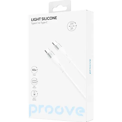 Кабель Proove Light Silicone USB-C to USB-C 60W 1m White (CCLC60001102) [133319] - фото 2