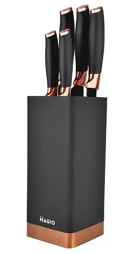 Універсальний набір кухонних ножів з підставкою Magio MG-1092 5 ножів для кухні Чорні - фото 1