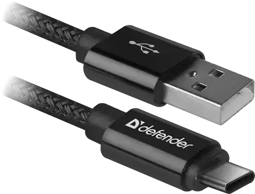 Кабель USB AM - Type-C, 1 м, чорний, Defender USB09-03PROT, 2.1A (87814) - фото 1