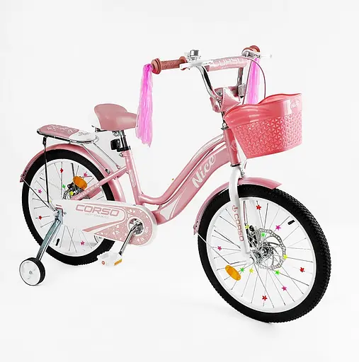 Велосипед 2-х колёсный 20" NC-20264 Corso Nice, стальная рама, дисковые тормоза, доп. колеса, звонок, корзина, собран на 85% - фото 1