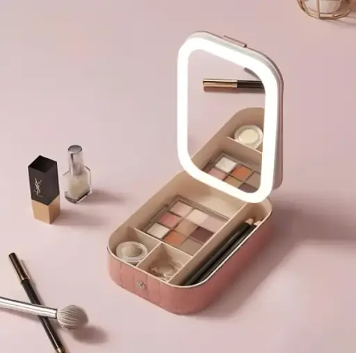 Дзеркало для макіяжу Salon Professional з LED підсвіткою та органайзером рожеве - фото 4