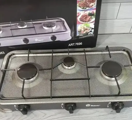 Газовая настольная плита Domotec MS-6603 на 3 конфорки металлическая эмалированная поверхность Серая - фото 5