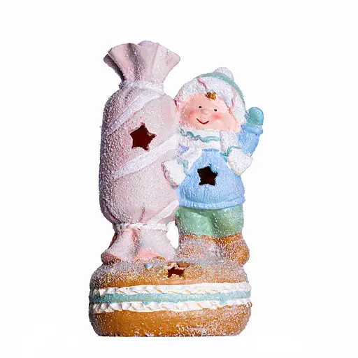 Новорічна декоративна фігурка Дитина з цукеркою Yiwu CR-6-11 з порцеляни з підсвічуванням 12.5 × 9 × 21 см 