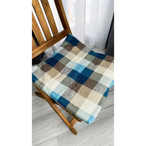 Водоотталкивающая подушка на стул Шахматка синяя (2 шт.) - фото 7