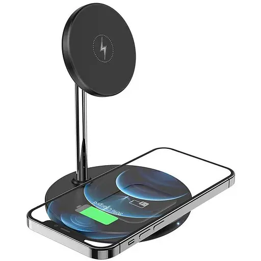Бездротовий ЗП HOCO S23 Volant Magnetic MagSafe 2-in-1 15 W магнітна підставка - фото 1