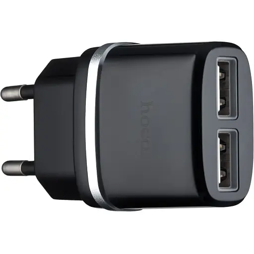 Мережевий зарядний пристрій Hoco C12 Smart dual USB charger ( EU ) 2USB 2.4A Чорний - фото 1