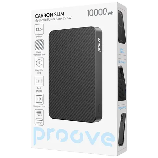 Павербанк Proove Carbon Slim Black 10 000 mAh / 22.5 Вт (PBCS22110001) - фото 2