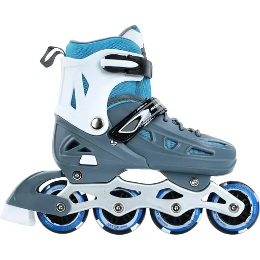 Ролики Profi A4151-M-G 22.5 см, заднє гальмо, поліуретан, шнурівка + бакля, 35-38 сіро-блакитні