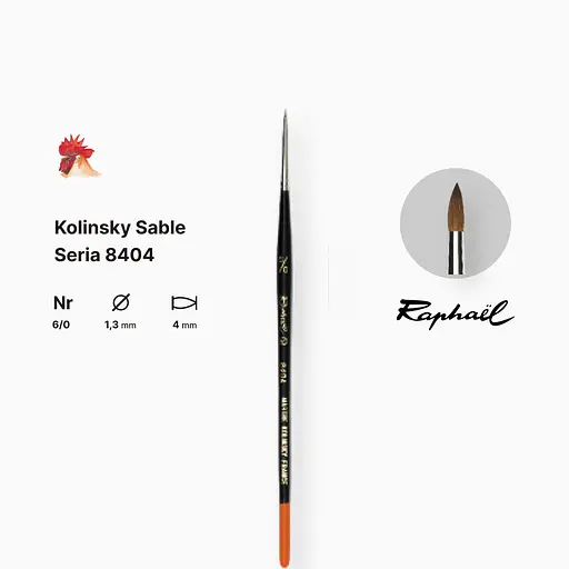 Кисть колонок круглая Raphael Kolinsky Sable, №6/0, профессиональная, короткая ручка - фото 2