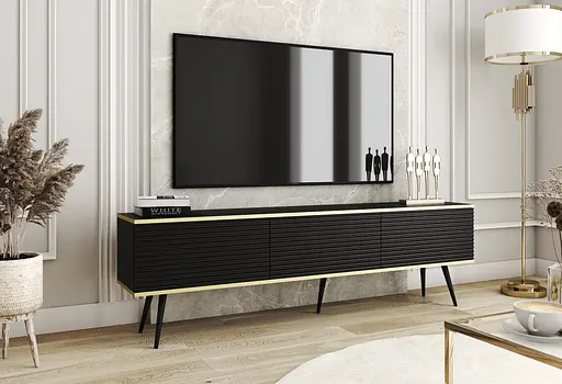 Тумба під телевізор Perfect Home Оро / Oro 3-дверна з чорними ніжками RTV175 MDF Чорний (PFH-091346)