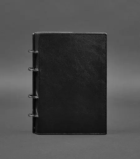 Шкіряний блокнот на кільцях (софт-бук) 9.0 з твердою вугільно-чорної обкладинкою - фото 1