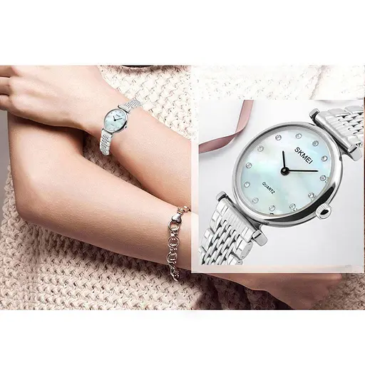 Женские классические часы Skmei 1223 Shell (Серебристые с перламутровым циферблатом) - фото 2