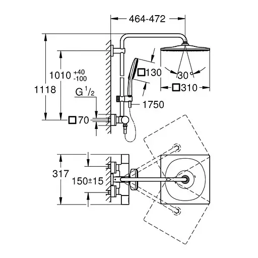 Душова система Grohe Rainshower Smartactive Cube 310 26649000, Хром - фото 5