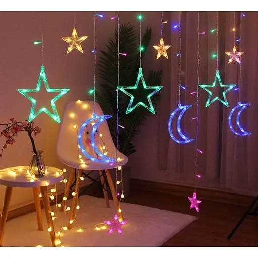 Гирлянда светодиодная штора LED Technology Звезды Месяц 138 led 2.5 м ширина разноцветный