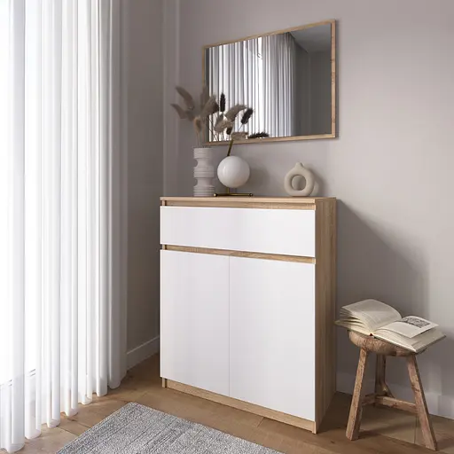 Комод тумба Vays R-23 Дуб Сонома-Білий фасад, з шухлядою та відділенням з полицями, без ручок, ЛДСП, 80×40×98 см - для дому, спальні, передпокою