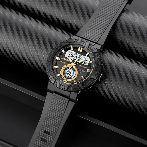 Чоловічий спортивний годинник Skmei 1881 (Чорний із золотистим і білим циферблатом) - фото 9