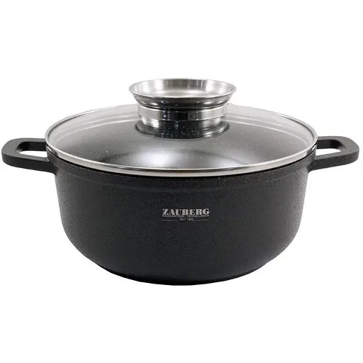 Кастрюля алюминиевая Zauberg круглая с мраморным покрытием и крышкой 2.3 л черная (0320-CR)