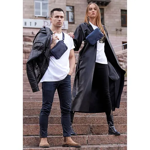 Шкіряна поясна сумка Dropbag Mini синя - фото 8