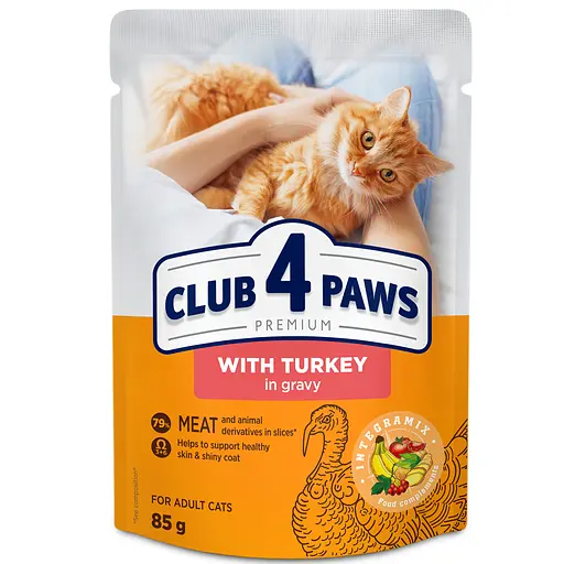 Влажный корм для взрослых кошек Club 4 Paws Premium с индейкой 85 г