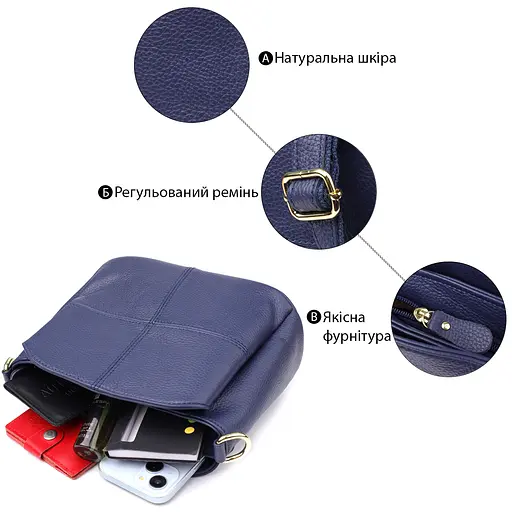 Женская сумка Vintage из натуральной кожи с тремя отделениями 22.5х16.5х11.5 см sum0027571 - фото 4