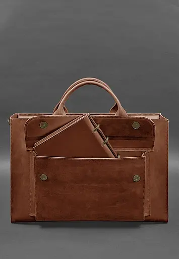 Шкіряна сумка для ноутбука та документів Універсальна світло-коричнева Crazy Horse - фото 3