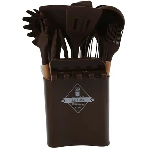 Набір кухонного приладдя ZP-053 на стійці 12 предметів коричневий - фото 1
