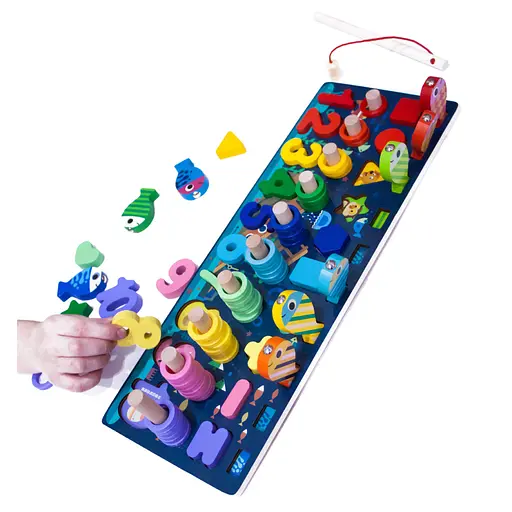 Деревяна іграшка Центр розвиваючий MD 2772 в наборі цифри, риболовля, кільця - фото 2