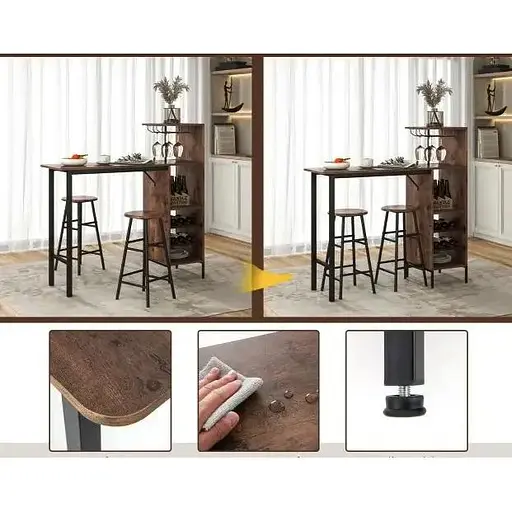 Барний стіл з стільцями Costway Bistro з тримачем винних келихів темно-коричневий - фото 6