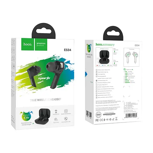 Блютуз Стерео Гарнитура Hoco ES34 Чёрный - фото 6