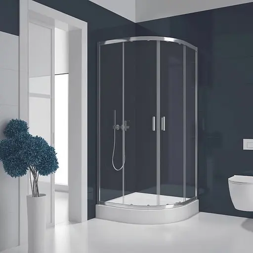 Душова кабіна New Trendy Suvia 80x80 см напівкругла розсувна прозоре скло на дрібному піддоні хром ZS-0001, прозорий, хром - фото 2