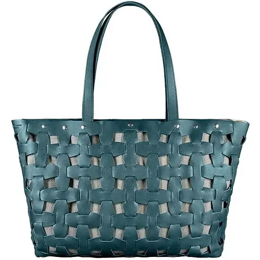 Шкіряна плетена жіноча сумка Пазл Xl зелена Krast - фото 1