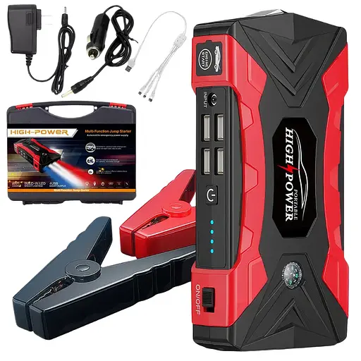 Пуско-зарядное устройство бустер Jump Starter QY33 99800mAh 4 USB Черно-красный - фото 3
