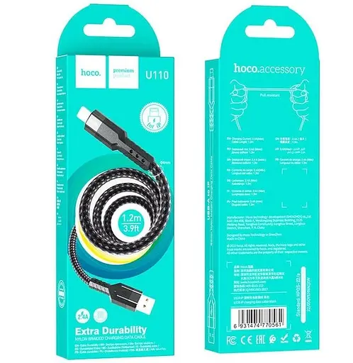 Кабель Hoco U110 Lightning charging data cable Чорний - фото 2