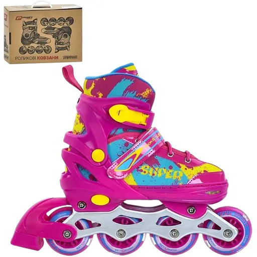 Ролики Profi A4149-M-P з підсвічуванням, шнурівка + бакля, алюміній, 35-38 рожеві - фото 4