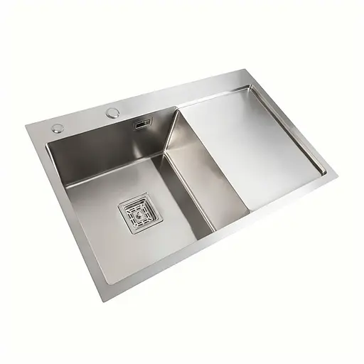 Кухонная мойка Platinum Handmade нержавейка 78x50B L (два отверстия, квадратный сифон 3.0/1.0), Нержавеющая сталь - фото 2