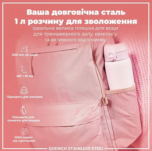 Пляшка для води ION8 металева 1200 мл Stainless Steel Lilac Dusk (I8SS1000LIL2) - фото 5