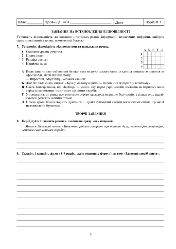 Українська мова та література. Самостійні контрольні роботи для перевірки знань. 9 клас - фото 6