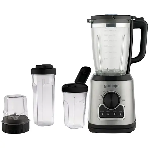 Gorenje Блендер стационарный 1400Вт, чаша-1750мл, дополнительные емкости, кофемолка, крышка льда, приготовление супа, импульсный режим, металл