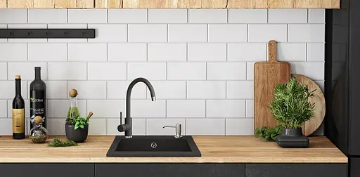 Кухонна мийка гранітна Rea West black ZLE-00120, Чорний - фото 4