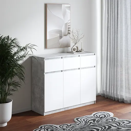 Комод Vays в спальню, современный, без ручек R-33 Бетон-Белый фасад