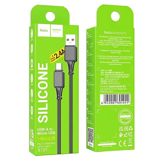 Кабель Hoco Micro USB Assistant силиконовый зарядный кабель для передачи данных X101 1 м 2.4A - фото 2