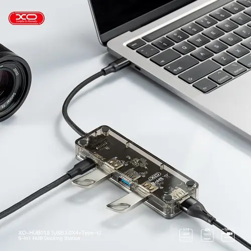 USB-Хаб XO HUB015 5 in 1 мultifunctional Docking Station Тьмяно-Прозорий - фото 3