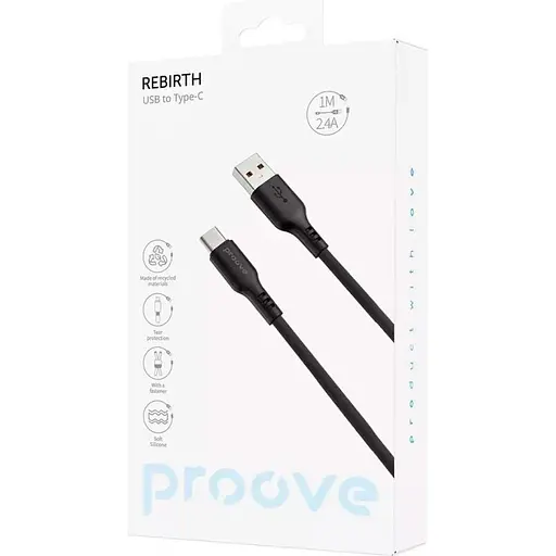 Кабель Proove Rebirth USB-A to USB-C 2.4A 1m Black (CCRE60001201) [130359] - фото 2
