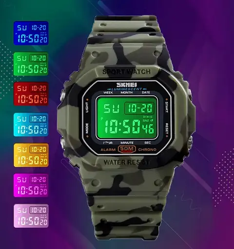 Дитячий наручний годинник Skmei 1608 (Зелений камуфляж) - фото 4
