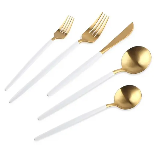 Набор столовых приборов золото White из нержавеющей стали 18/10 на 5 предметов. - фото 3