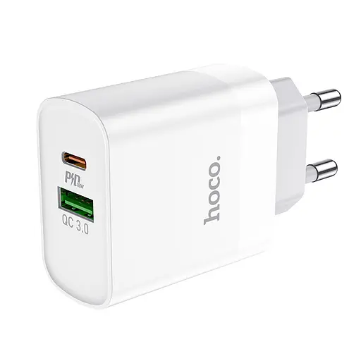 Блок адаптер мережевий Hoco Rapido C80A 2 виходи USB + Type-C 20 W білий - фото 1