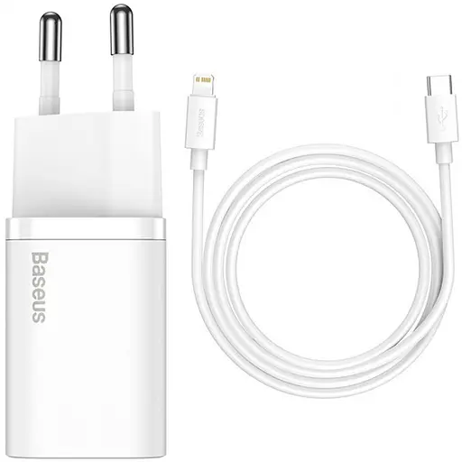 МЗП Baseus Super Si Quick Charger 20W (1USB-C) + кабель Type-C to Lightning (TZCCSUP-B) Білий