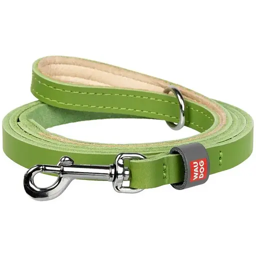 Повідець для котів та дрібних собак Waudog Classic шкіряний XXS-XS салатовий