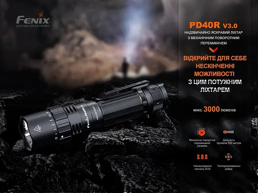 Тактический ручной фонарик Fenix PD40R V3.0 3000лм USB Type-C (Черный) - фото 9