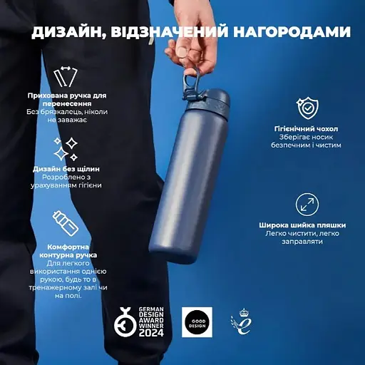 Пляшка для води ION8 металева вакуумна 920 мл Vacuum Insulated Ash Navy (I8TS1000ANAVY) - фото 4